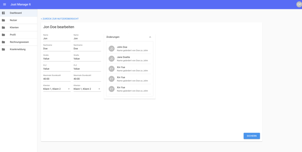 Einblick der Nutzerübersicht in der Software.
