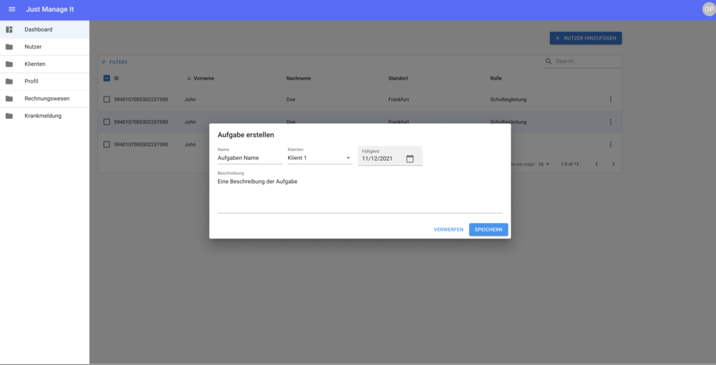 Ein Einblick in die Aufgabenerstellung in der Software.